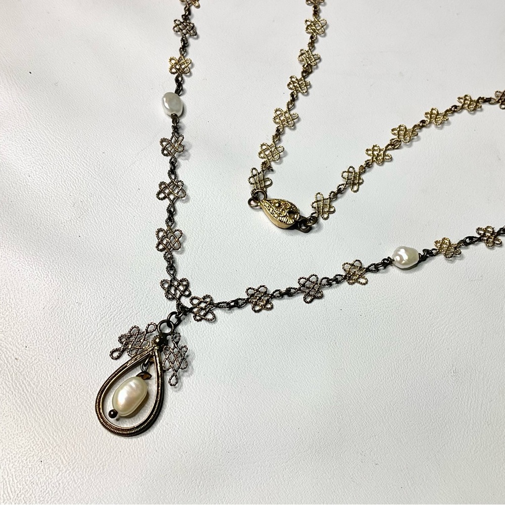 Vintage Sterling Pearl Chinese Export Necklace